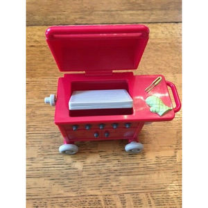 2002 Fisher Price Loving Family Dollhouse BBQ Grill Red Outdoor Fliptop Backyard